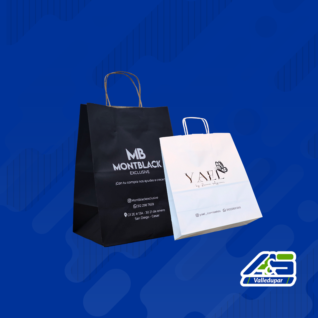 Bolsa kraft con manigueta estampada con el logo de una tienda infantil