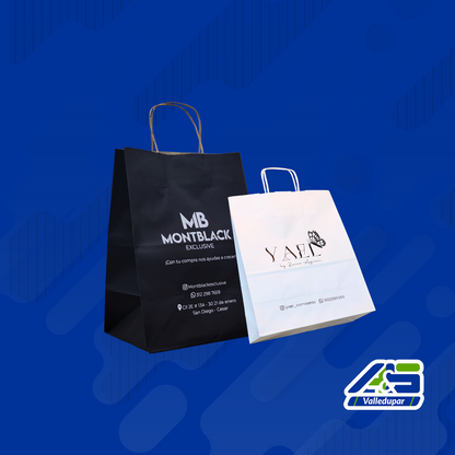 Bolsa kraft con manigueta estampada con el logo de una tienda infantil