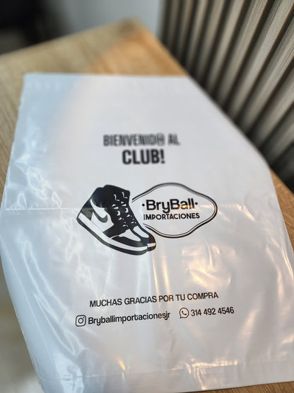 Bolsa de seguridad blanca estampada en rosa, montaje de catálogo
