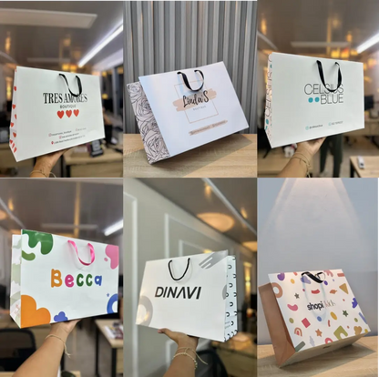 Bolsa premium full color con manchas de colores y logo