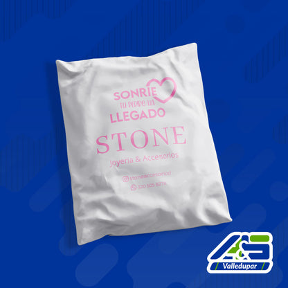 Bolsa de seguridad blanca estampada en dorado para envíos